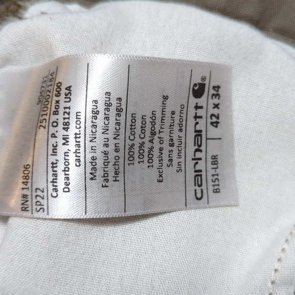 Carhartt Canvas Carpenter Loose Fit Pant 42X34 B159 Dark Tan/Brown - Picture 7 of 7